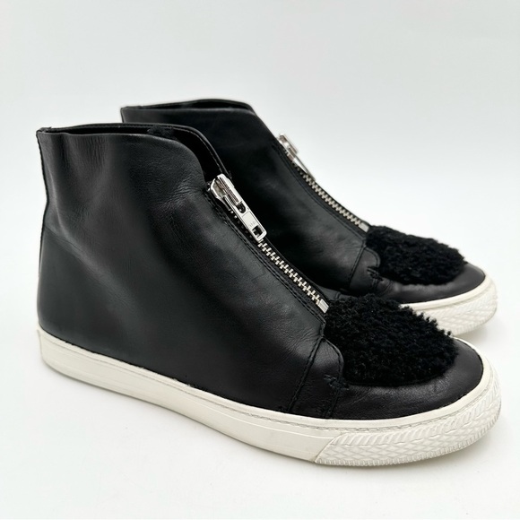 Loeffler Randall Devin Leather High-Top Sneaker w/ Shearling Fur Trim